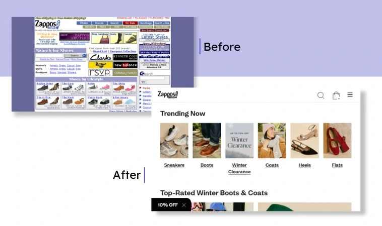 Zappos before and after image